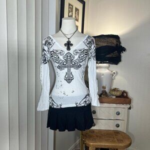 Y2k Grunge Rhinestone Cross Tee